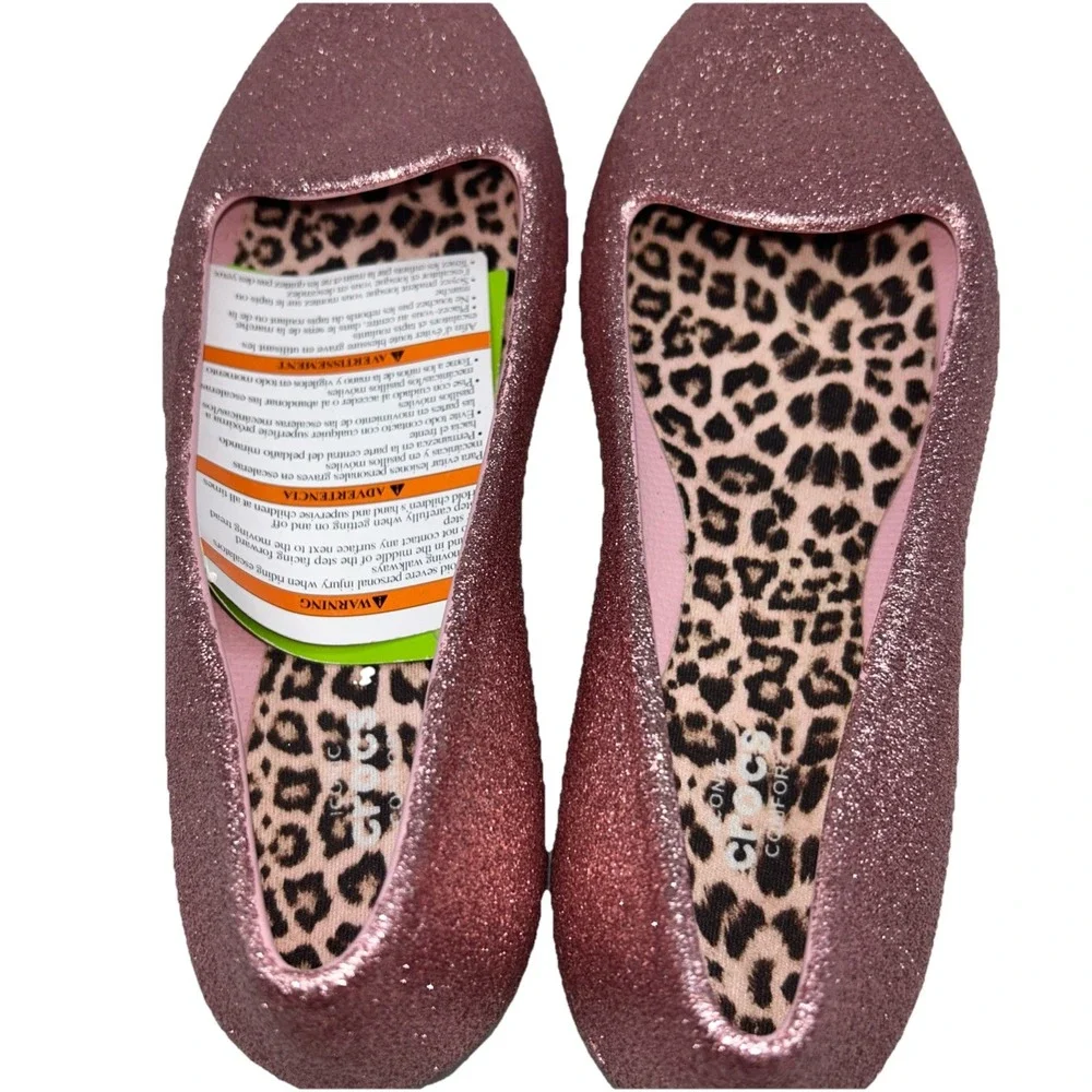 NWT Crocs Eve Pink Sparkle‎ Flats, Size J3 (Youth/Juniors 3)